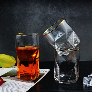 Nordic Drinking Glassware Black Geometrical Glass Clear Whiskey Glasses Bar Restaurant Use Iridescent Colorful Whisky Cups