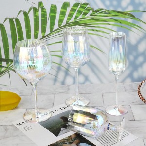 Electroplating Ribbed Luster Custom Logo Red Wine Tasting Glass Champagne Flute Stemless Wine Glass Cocktail Wine Glasses