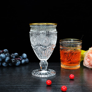 Machine-Made Sun Flower Goblets Wine Glasses Amazon Top Seller Glassware for Home Vintage Wine Glass
