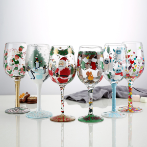 Hot Celebration Custom Logo Wine Glass Christmas Goblet Christmas Clear with Red Stem and Black Base Support OEM ODM Service