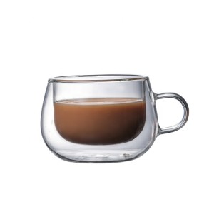 High Borosilicate Transparent Double Coffee Cup Resistant Tropical Handle Flower Cup 150ml 250ml