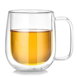 Factory Outlet 250ml Double Glass Simple Coffee Cup with Handle