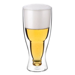 CnGlass 13.5oz Handmade Clear Cold Insulated Borosilicate Double Wall Glass Dishwasher Safe Beer Wine Glass Cup