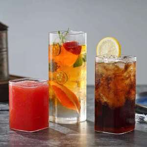 Factory Price 230ml 380ml 470ml Clear Borosilicate Tumbler Square Glass Cup