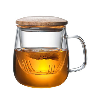 Customized Logo Borosilicate Clear Mug Glass Tea Cup with Glass Inserter