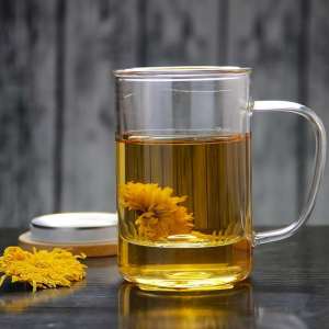 Wholesale 400Ml Clear Handmade Borosilicate Clear Glass Cup with Bamboo Lid