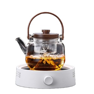 Hot Selling 1000ml Luxury High Borosilicate Glass Teapot with Wood Handle