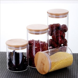 Round Borosilicate Bamboo Glass Canister Spice Jar Kitchen Food Glass Storage Jar and Containers with Bamboo Lid
