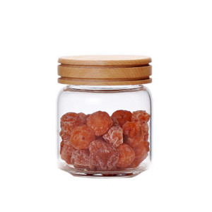New Round Transparent Glass Storage Jars with Threaded Wooden Cover