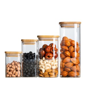 Hot Sale Household Square Storage Borosilicate Glass Jar with Bamboo Lid