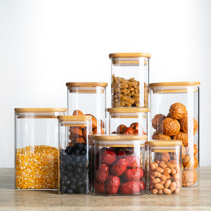 Multiple Models Square Glass Jar Airtight High Borolicicate Glass Jar with Bamboo Lid