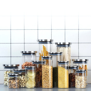 Round Food Storage Jar with Stainless Lid Spice Jar for Candy Kitchen Airtight Jar