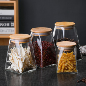 350ml 550ml 750ml 950ml Kitchen Use High Borosilicate Airtight Clear Glass Storage Jars with Bamboo Lids