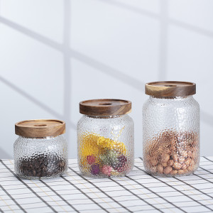 350 500 750 1000 1700ml Round Shape High Borosilicate Glass Storage Jar Food Container with Bamboo Wooden Lids