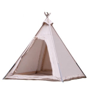 Outdoor Canvas Teepee Lightweight Waterproof TIPI Camping Tent, Pyramid Three Seasons Glamping Tent (Beige, 2.2*2.2M)