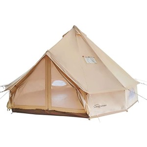 USA Warehouse Cotton Canvas Yurt Tent with DIY Cutting Rooftop Stove Jack Bell Tent for 4 Person Family Glamping DANCHEL OUTDOOR