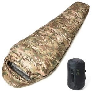 Patrol Camping Survival Lightweight Down Sleeping Bag with Compression Sack Mummy Style Multicam Cam